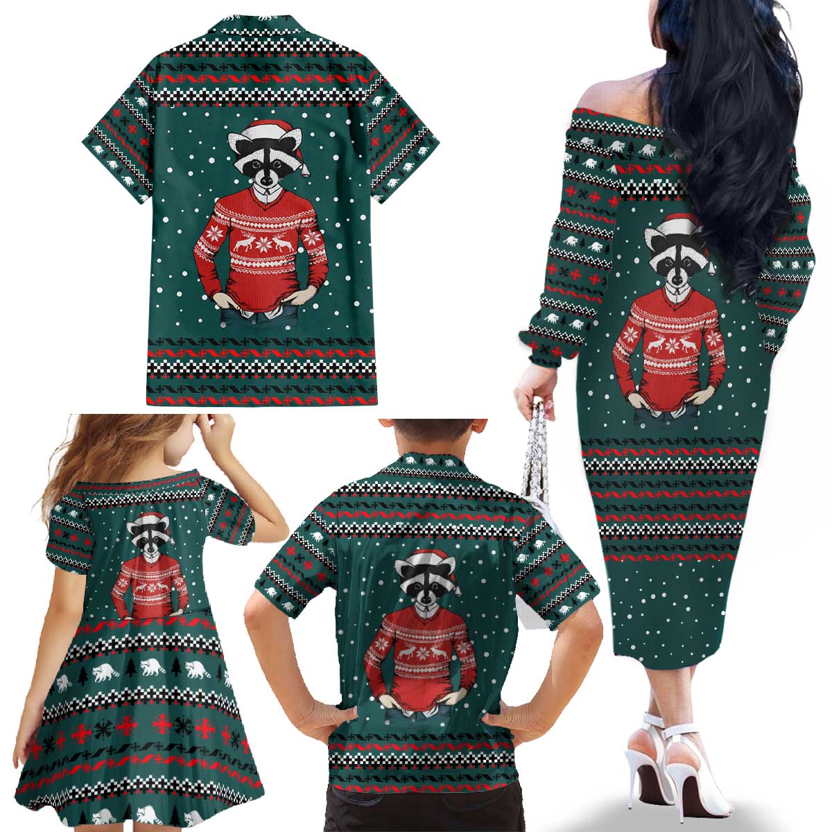 A Trashy Christmas Family Matching Off The Shoulder Long Sleeve Dress and Hawaiian Shirt Xmas Holiday Patterns - Wonder Print Shop