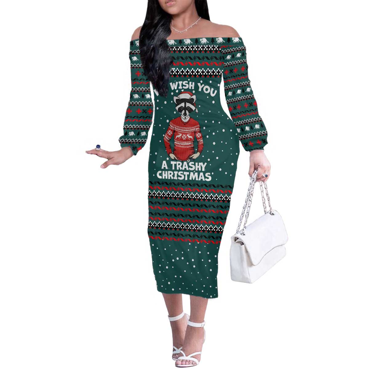 A Trashy Christmas Family Matching Off The Shoulder Long Sleeve Dress and Hawaiian Shirt Xmas Holiday Patterns - Wonder Print Shop