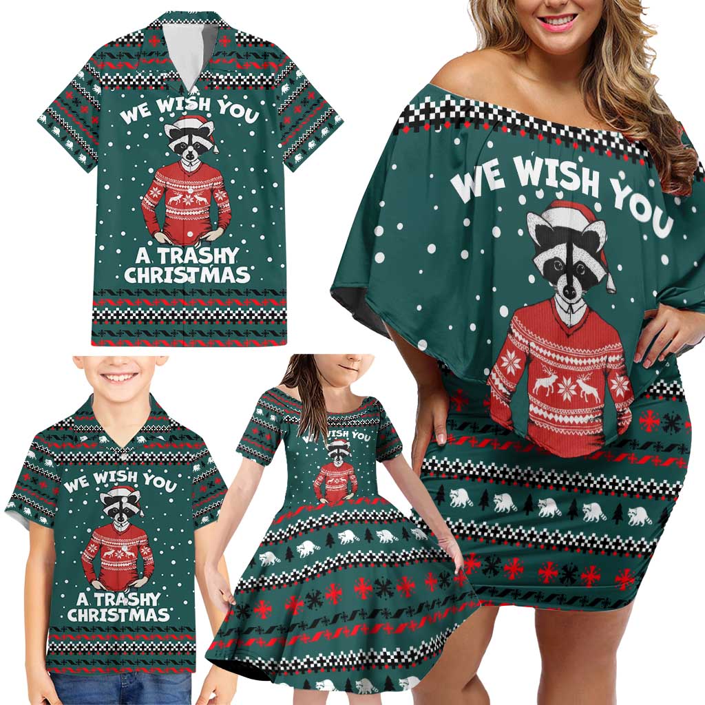 A Trashy Christmas Family Matching Off Shoulder Short Dress and Hawaiian Shirt Xmas Holiday Patterns - Wonder Print Shop