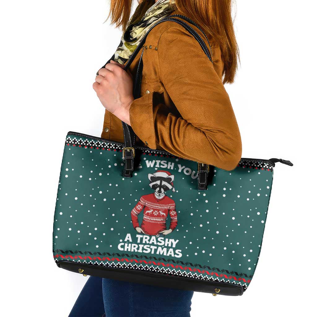 A Trashy Christmas Leather Tote Bag Xmas Holiday Patterns - Wonder Print Shop