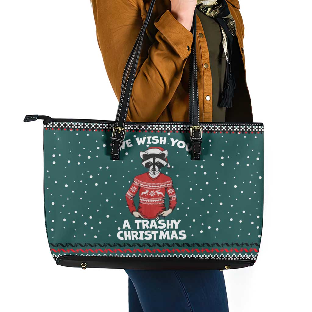 A Trashy Christmas Leather Tote Bag Xmas Holiday Patterns - Wonder Print Shop
