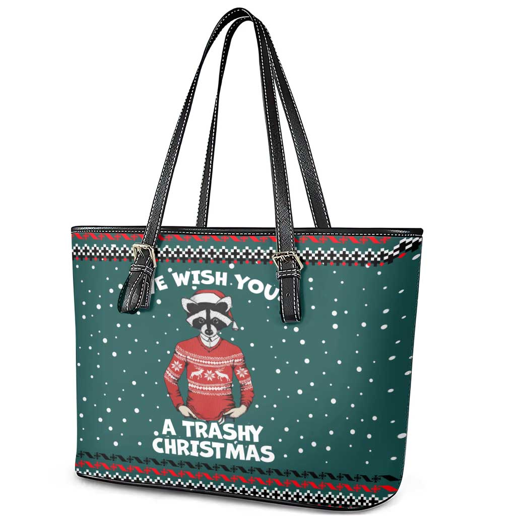 A Trashy Christmas Leather Tote Bag Xmas Holiday Patterns - Wonder Print Shop
