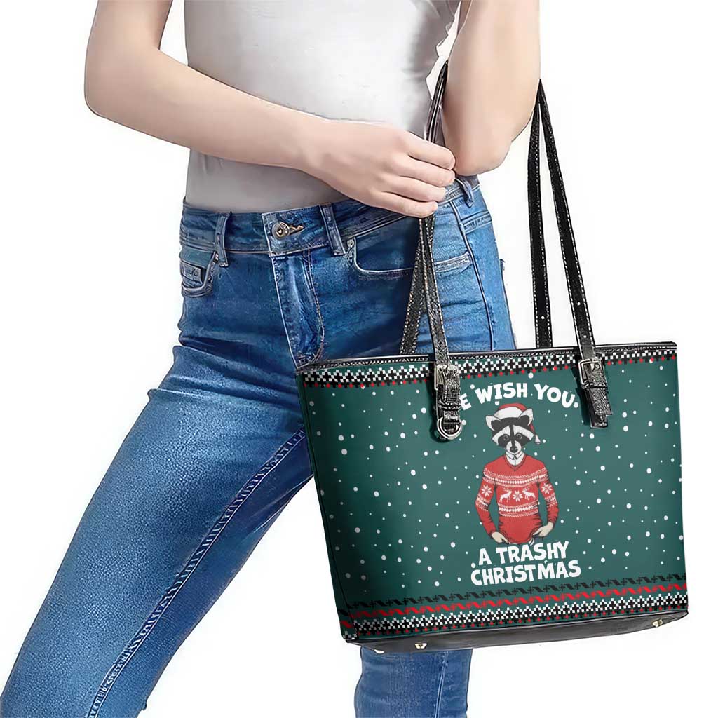 A Trashy Christmas Leather Tote Bag Xmas Holiday Patterns - Wonder Print Shop