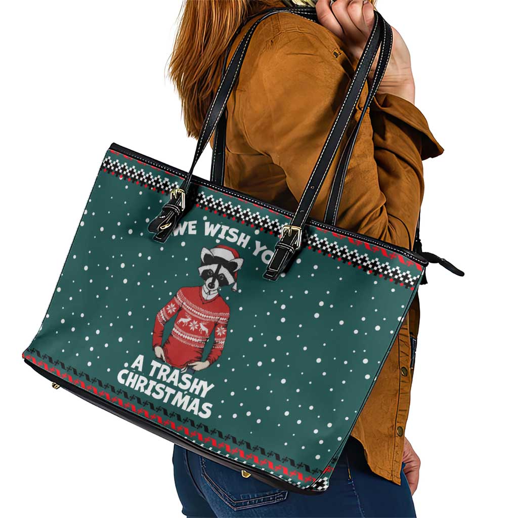 A Trashy Christmas Leather Tote Bag Xmas Holiday Patterns - Wonder Print Shop