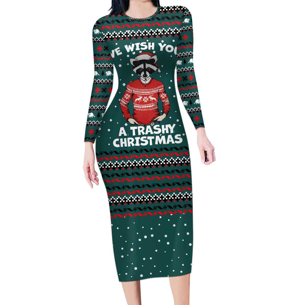 A Trashy Christmas Long Sleeve Bodycon Dress Xmas Holiday Patterns - Wonder Print Shop