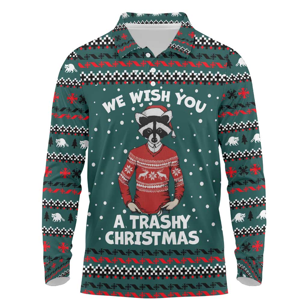 A Trashy Christmas Long Sleeve Polo Shirt Xmas Holiday Patterns - Wonder Print Shop