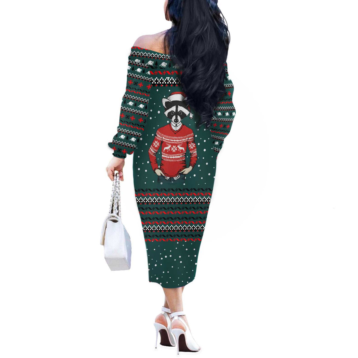 A Trashy Christmas Off The Shoulder Long Sleeve Dress Xmas Holiday Patterns - Wonder Print Shop
