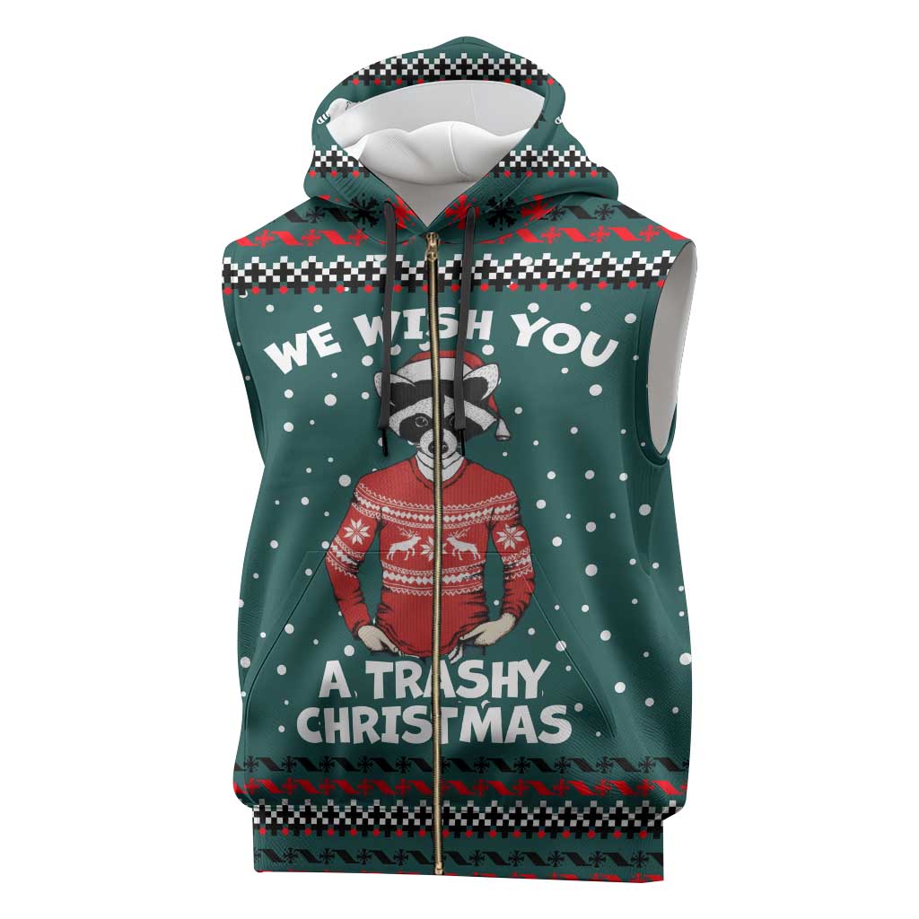 A Trashy Christmas Sleeveless Zip Hoodie Xmas Holiday Patterns - Wonder Print Shop