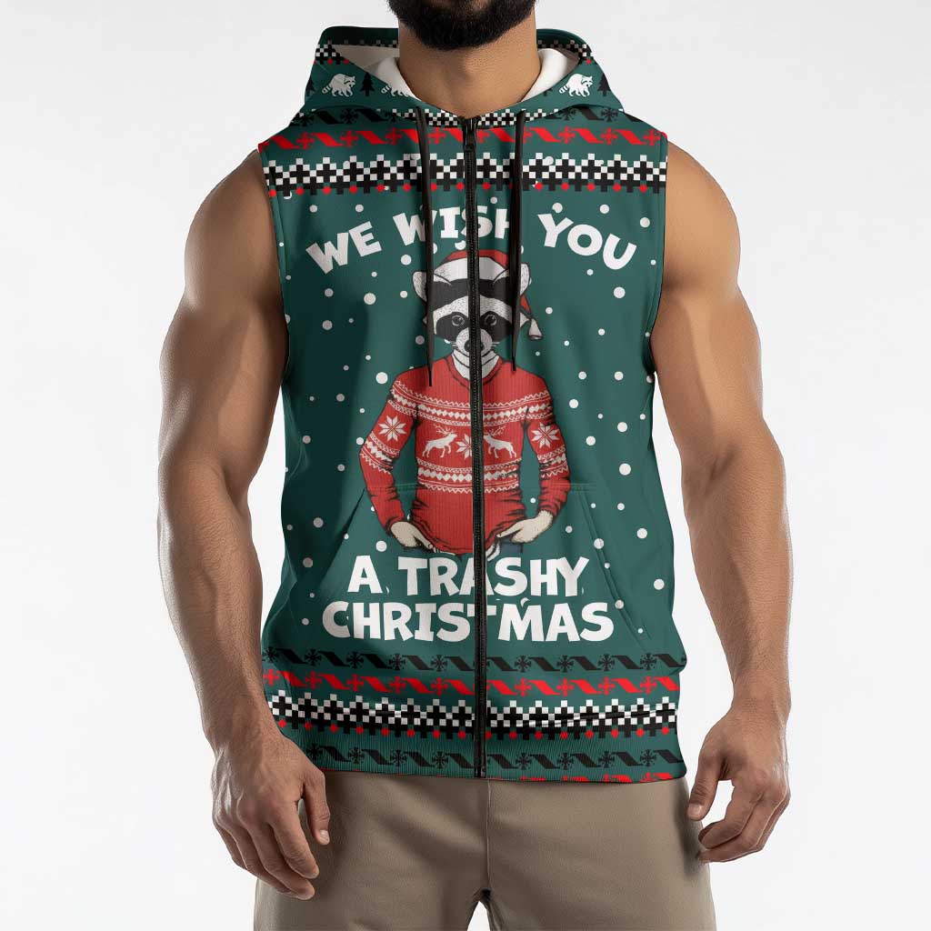A Trashy Christmas Sleeveless Zip Hoodie Xmas Holiday Patterns - Wonder Print Shop