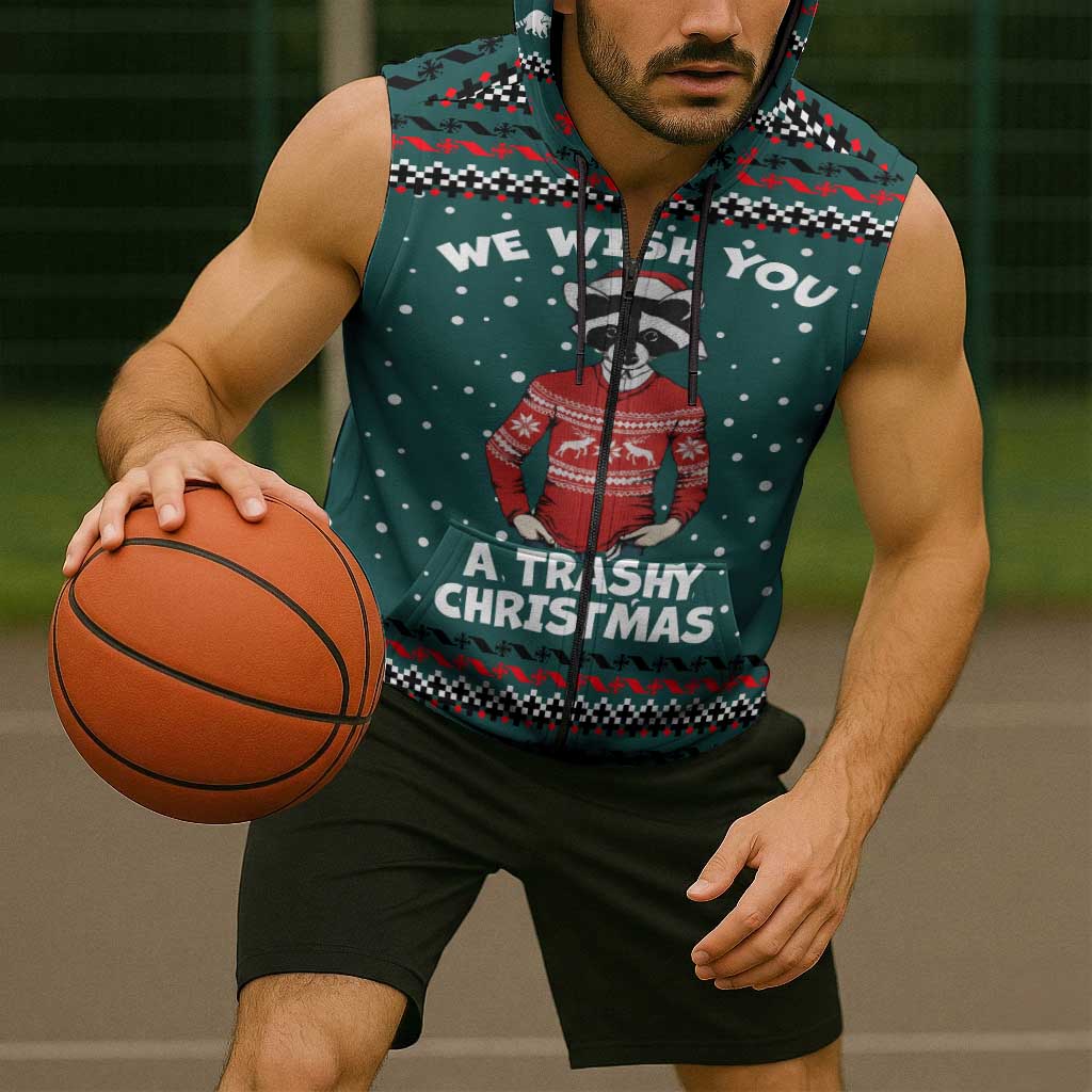 A Trashy Christmas Sleeveless Zip Hoodie Xmas Holiday Patterns - Wonder Print Shop