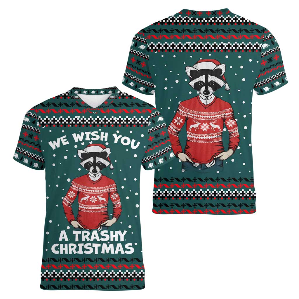 A Trashy Christmas Women V-Neck T-Shirt Xmas Holiday Patterns - Wonder Print Shop