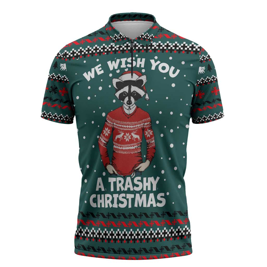 A Trashy Christmas Zipper Polo Shirt Xmas Holiday Patterns - Wonder Print Shop