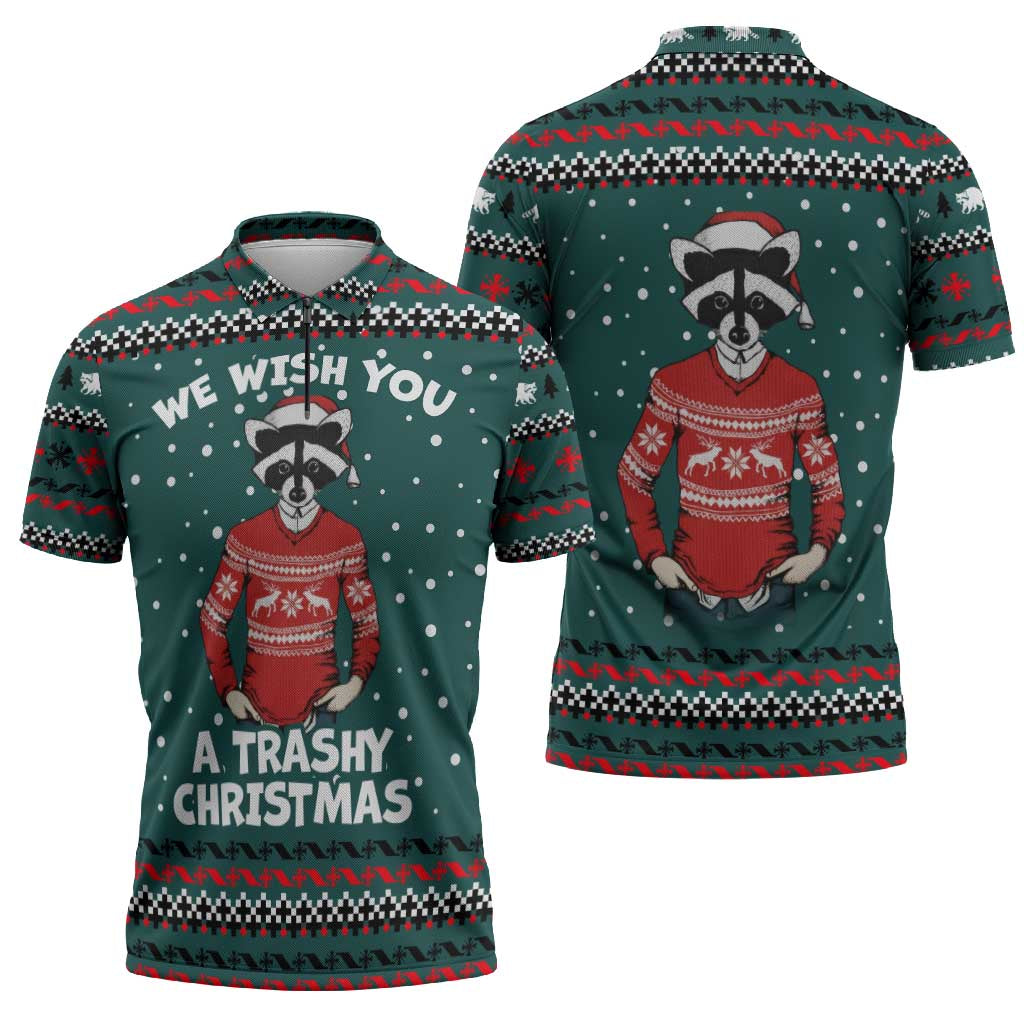 A Trashy Christmas Zipper Polo Shirt Xmas Holiday Patterns - Wonder Print Shop
