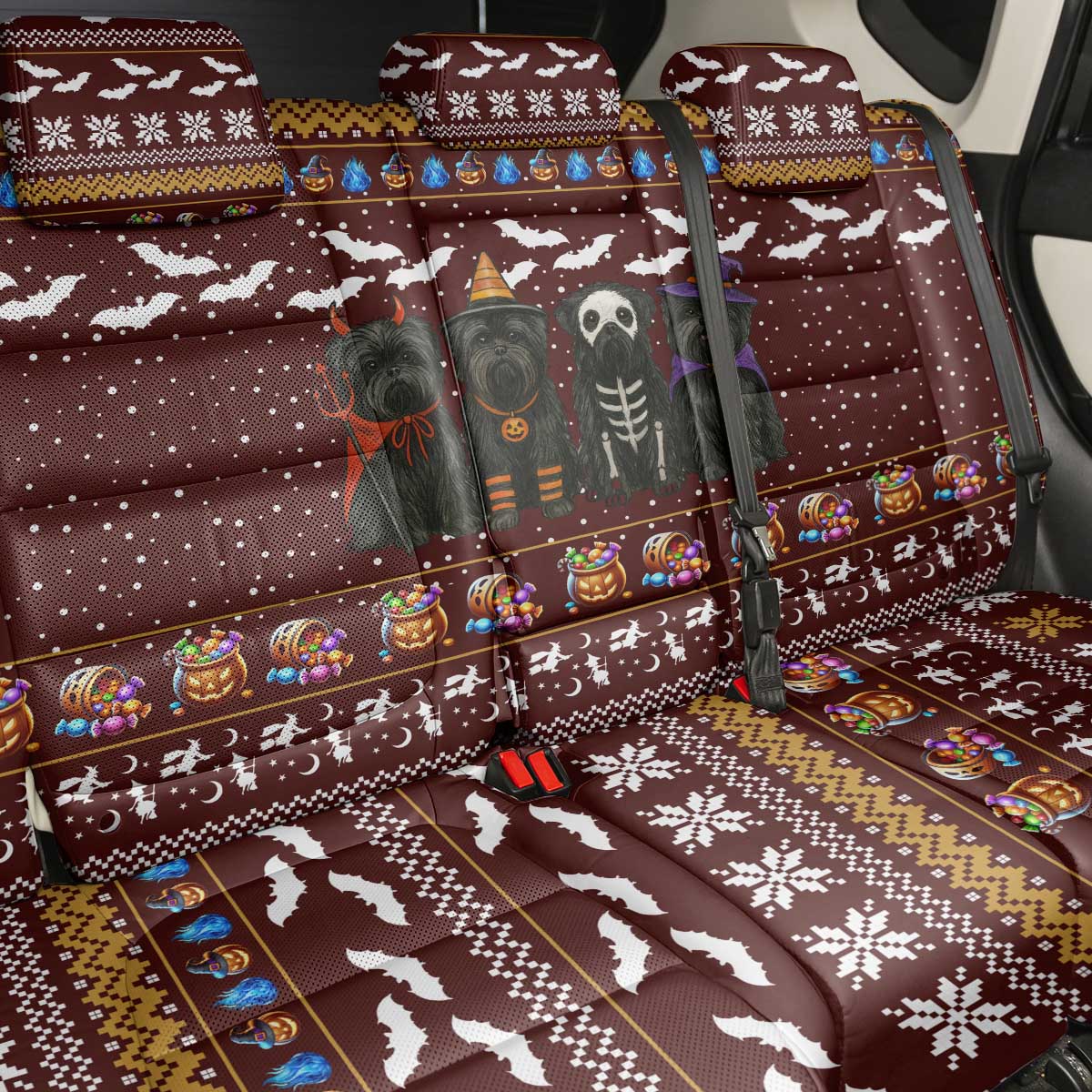 Affenpinscher Dog Halloween Christmas Back Car Seat Cover Xmas Holiday Patterns - Wonder Print Shop