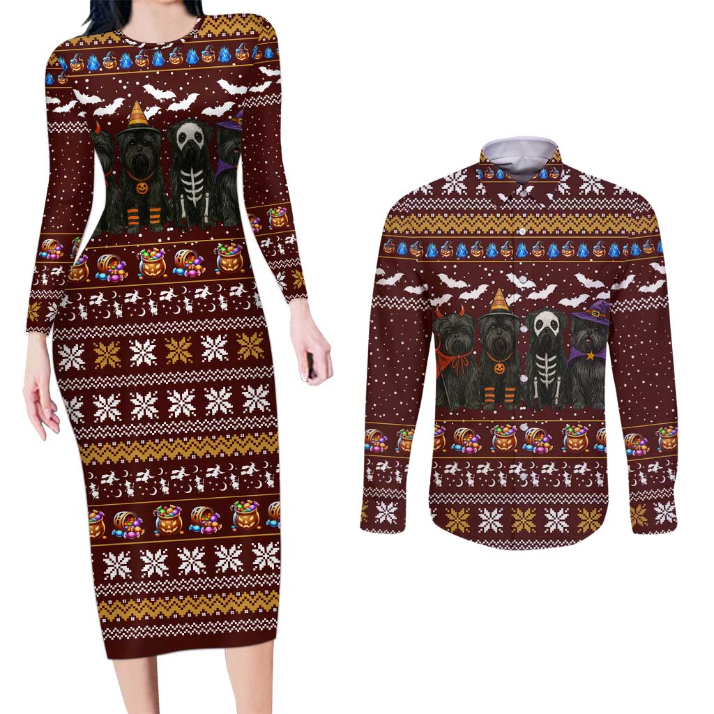 Affenpinscher Dog Halloween Christmas Couples Matching Long Sleeve Bodycon Dress and Long Sleeve Button Shirt Xmas Holiday Patterns - Wonder Print Shop