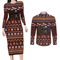 Affenpinscher Dog Halloween Christmas Couples Matching Long Sleeve Bodycon Dress and Long Sleeve Button Shirt Xmas Holiday Patterns - Wonder Print Shop