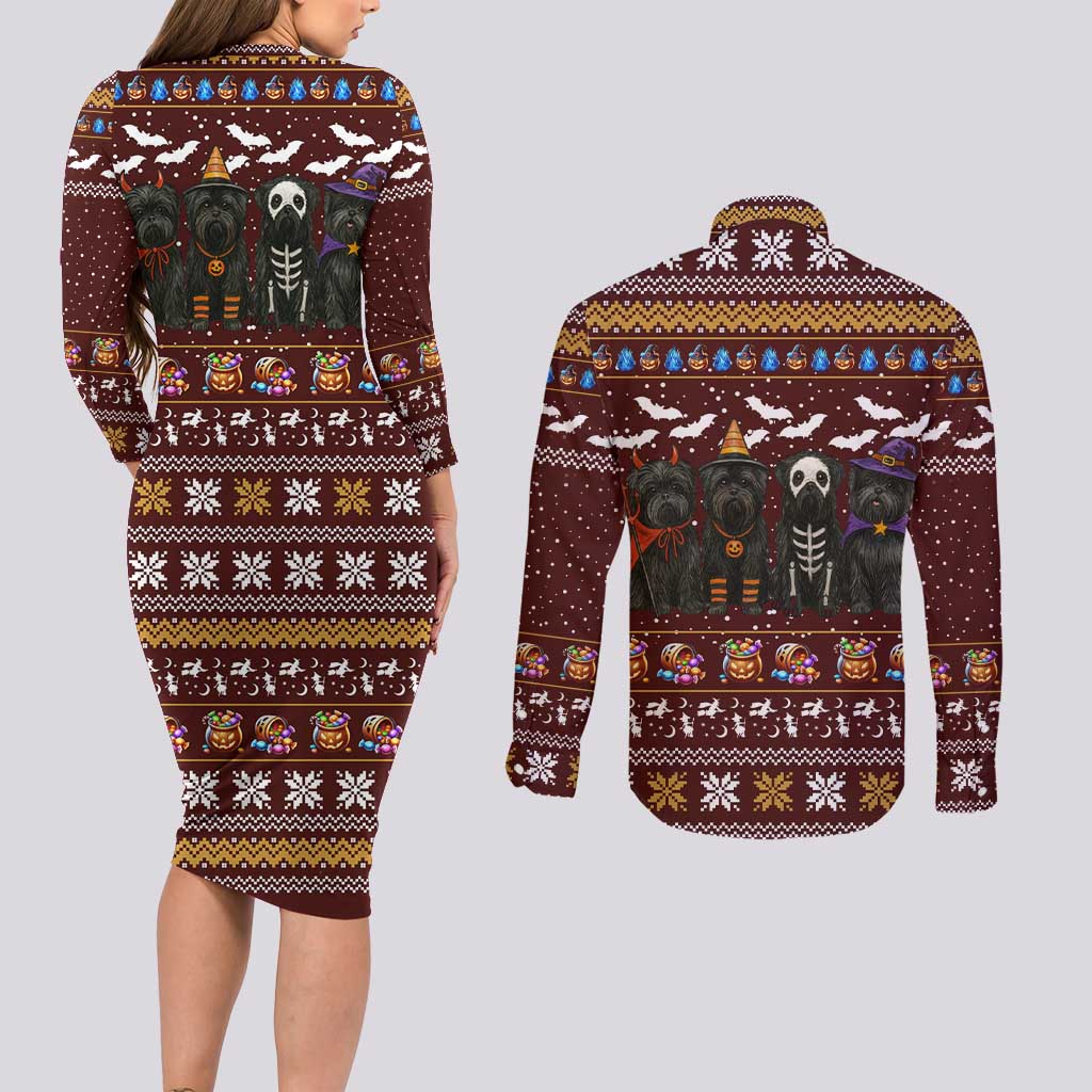 Affenpinscher Dog Halloween Christmas Couples Matching Long Sleeve Bodycon Dress and Long Sleeve Button Shirt Xmas Holiday Patterns - Wonder Print Shop