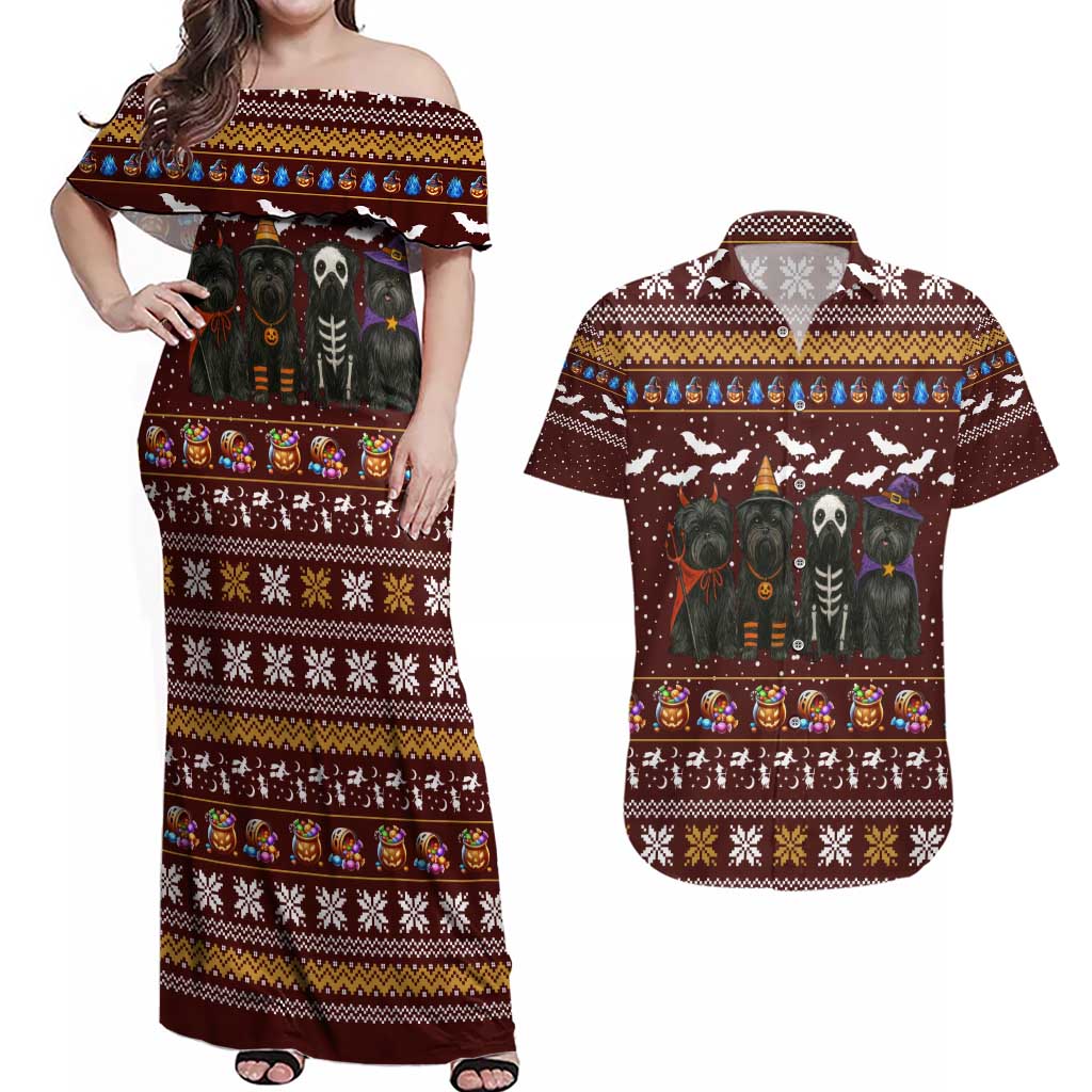 Affenpinscher Dog Halloween Christmas Couples Matching Off Shoulder Maxi Dress and Hawaiian Shirt Xmas Holiday Patterns - Wonder Print Shop