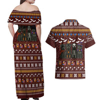 Affenpinscher Dog Halloween Christmas Couples Matching Off Shoulder Maxi Dress and Hawaiian Shirt Xmas Holiday Patterns - Wonder Print Shop