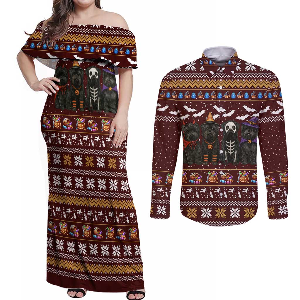 Affenpinscher Dog Halloween Christmas Couples Matching Off Shoulder Maxi Dress and Long Sleeve Button Shirt Xmas Holiday Patterns - Wonder Print Shop