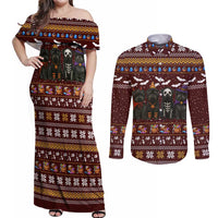 Affenpinscher Dog Halloween Christmas Couples Matching Off Shoulder Maxi Dress and Long Sleeve Button Shirt Xmas Holiday Patterns - Wonder Print Shop