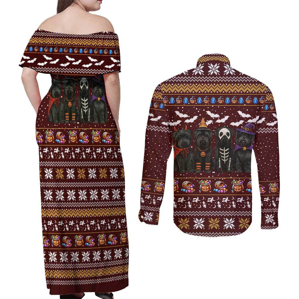 Affenpinscher Dog Halloween Christmas Couples Matching Off Shoulder Maxi Dress and Long Sleeve Button Shirt Xmas Holiday Patterns - Wonder Print Shop