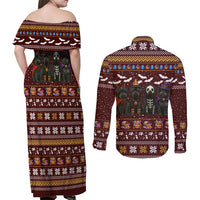 Affenpinscher Dog Halloween Christmas Couples Matching Off Shoulder Maxi Dress and Long Sleeve Button Shirt Xmas Holiday Patterns - Wonder Print Shop