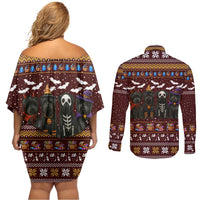Affenpinscher Dog Halloween Christmas Couples Matching Off Shoulder Short Dress and Long Sleeve Button Shirt Xmas Holiday Patterns - Wonder Print Shop