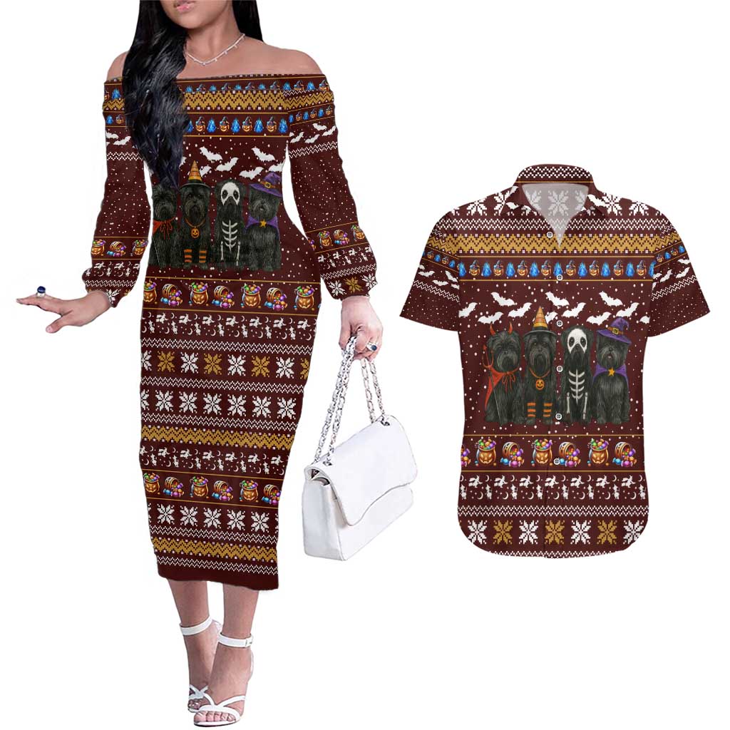 Affenpinscher Dog Halloween Christmas Couples Matching Off The Shoulder Long Sleeve Dress and Hawaiian Shirt Xmas Holiday Patterns - Wonder Print Shop