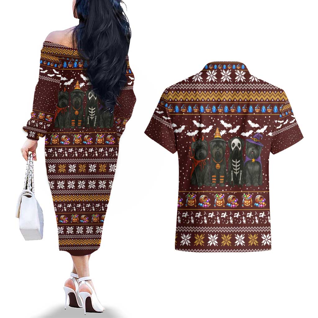 Affenpinscher Dog Halloween Christmas Couples Matching Off The Shoulder Long Sleeve Dress and Hawaiian Shirt Xmas Holiday Patterns - Wonder Print Shop