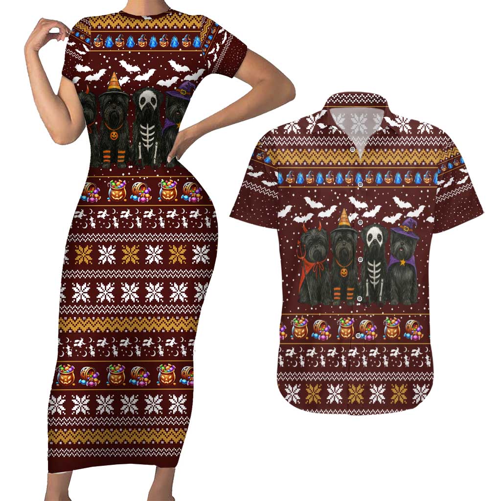 Affenpinscher Dog Halloween Christmas Couples Matching Short Sleeve Bodycon Dress and Hawaiian Shirt Xmas Holiday Patterns - Wonder Print Shop