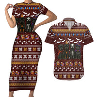 Affenpinscher Dog Halloween Christmas Couples Matching Short Sleeve Bodycon Dress and Hawaiian Shirt Xmas Holiday Patterns - Wonder Print Shop