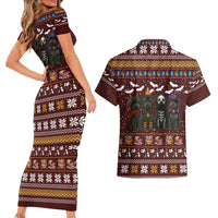 Affenpinscher Dog Halloween Christmas Couples Matching Short Sleeve Bodycon Dress and Hawaiian Shirt Xmas Holiday Patterns - Wonder Print Shop