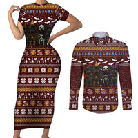 Affenpinscher Dog Halloween Christmas Couples Matching Short Sleeve Bodycon Dress and Long Sleeve Button Shirt Xmas Holiday Patterns - Wonder Print Shop