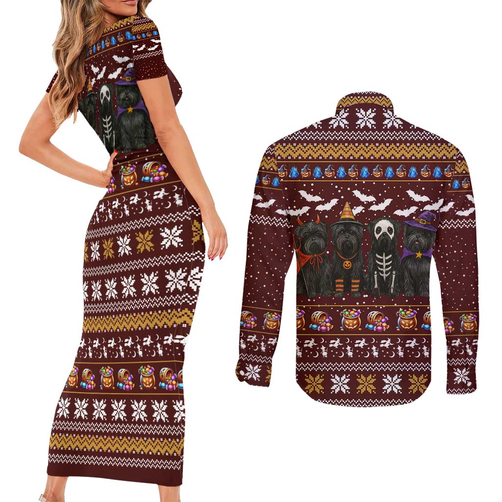 Affenpinscher Dog Halloween Christmas Couples Matching Short Sleeve Bodycon Dress and Long Sleeve Button Shirt Xmas Holiday Patterns - Wonder Print Shop