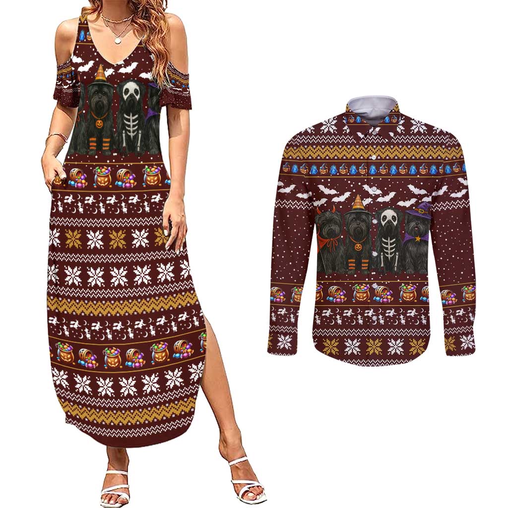 Affenpinscher Dog Halloween Christmas Couples Matching Summer Maxi Dress and Long Sleeve Button Shirt Xmas Holiday Patterns - Wonder Print Shop