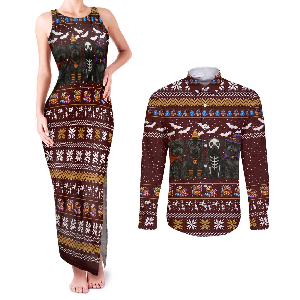 Affenpinscher Dog Halloween Christmas Couples Matching Tank Maxi Dress and Long Sleeve Button Shirt Xmas Holiday Patterns - Wonder Print Shop