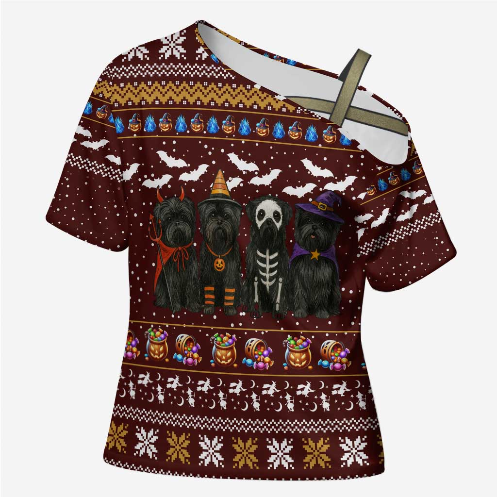 Affenpinscher Dog Halloween Christmas Cross Shoulder Shirt Xmas Holiday Patterns - Wonder Print Shop