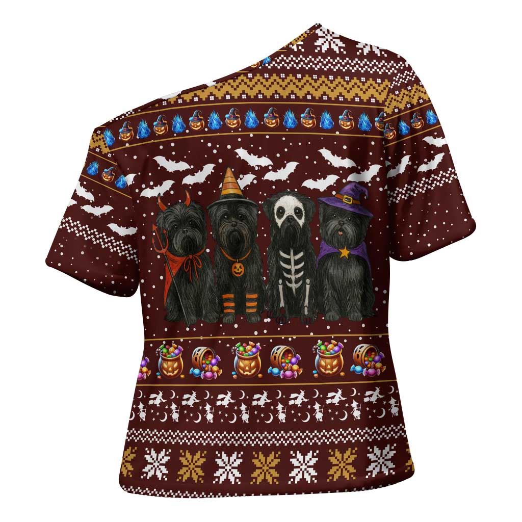 Affenpinscher Dog Halloween Christmas Cross Shoulder Shirt Xmas Holiday Patterns - Wonder Print Shop