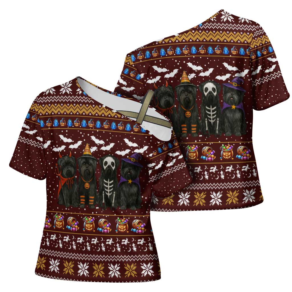 Affenpinscher Dog Halloween Christmas Cross Shoulder Shirt Xmas Holiday Patterns - Wonder Print Shop