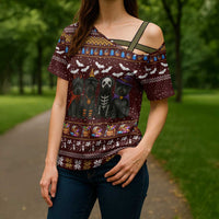 Affenpinscher Dog Halloween Christmas Cross Shoulder Shirt Xmas Holiday Patterns - Wonder Print Shop