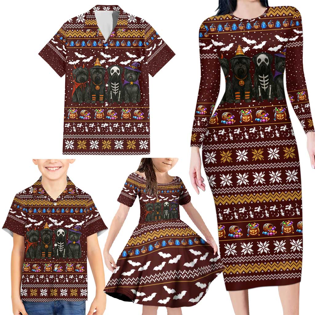 Affenpinscher Dog Halloween Christmas Family Matching Long Sleeve Bodycon Dress and Hawaiian Shirt Xmas Holiday Patterns - Wonder Print Shop