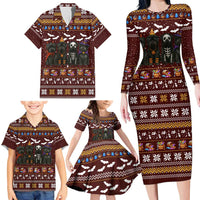 Affenpinscher Dog Halloween Christmas Family Matching Long Sleeve Bodycon Dress and Hawaiian Shirt Xmas Holiday Patterns - Wonder Print Shop