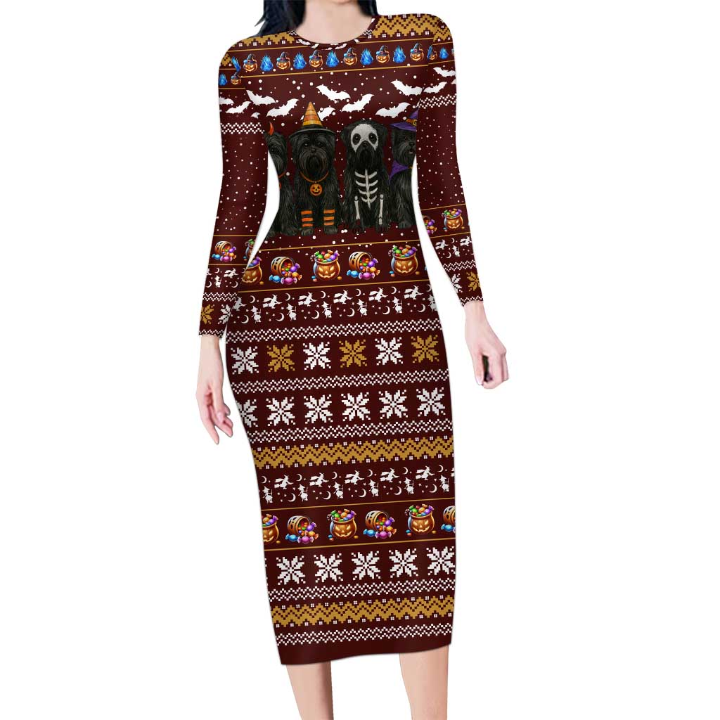 Affenpinscher Dog Halloween Christmas Family Matching Long Sleeve Bodycon Dress and Hawaiian Shirt Xmas Holiday Patterns - Wonder Print Shop