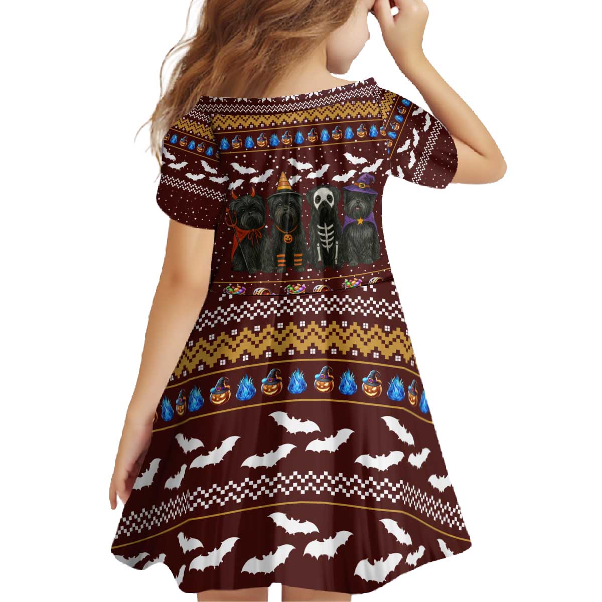Affenpinscher Dog Halloween Christmas Family Matching Off The Shoulder Long Sleeve Dress and Hawaiian Shirt Xmas Holiday Patterns - Wonder Print Shop