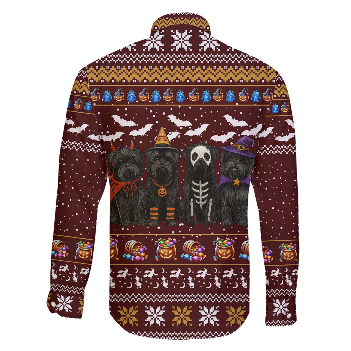 Affenpinscher Dog Halloween Christmas Family Matching Off The Shoulder Long Sleeve Dress and Hawaiian Shirt Xmas Holiday Patterns - Wonder Print Shop
