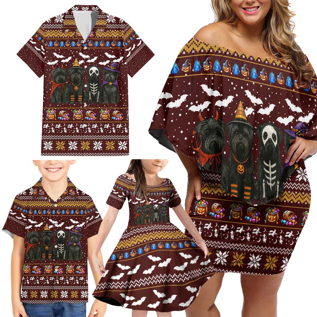 Affenpinscher Dog Halloween Christmas Family Matching Off Shoulder Short Dress and Hawaiian Shirt Xmas Holiday Patterns - Wonder Print Shop