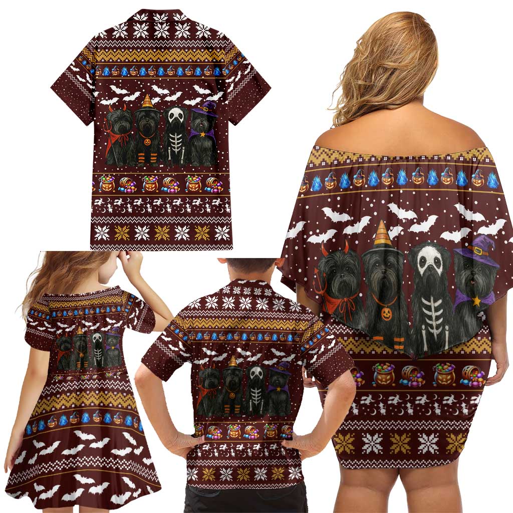 Affenpinscher Dog Halloween Christmas Family Matching Off Shoulder Short Dress and Hawaiian Shirt Xmas Holiday Patterns - Wonder Print Shop