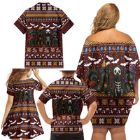 Affenpinscher Dog Halloween Christmas Family Matching Off Shoulder Short Dress and Hawaiian Shirt Xmas Holiday Patterns - Wonder Print Shop