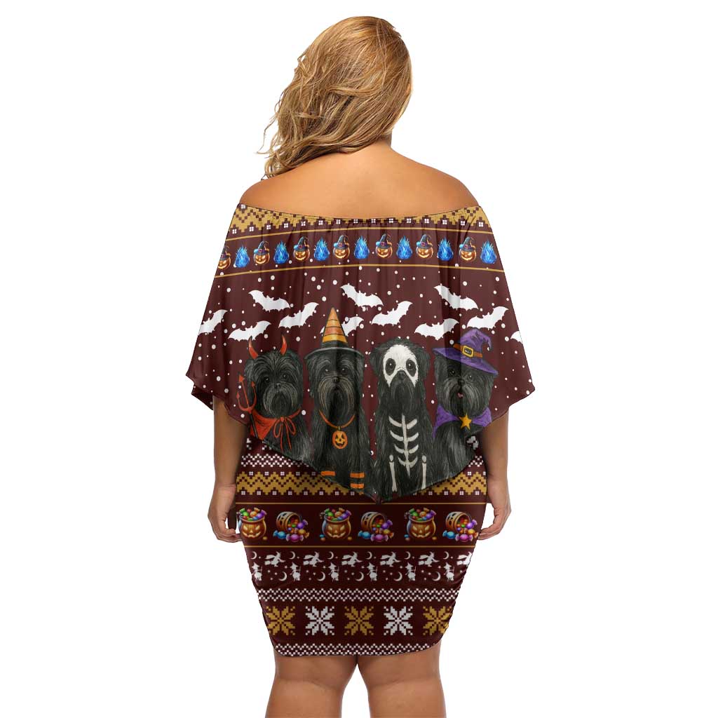 Affenpinscher Dog Halloween Christmas Family Matching Off Shoulder Short Dress and Hawaiian Shirt Xmas Holiday Patterns - Wonder Print Shop